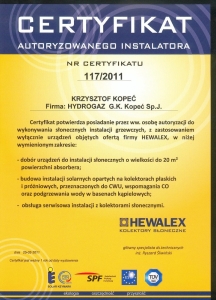 Hydrogaz certyfikat HEWALEX
