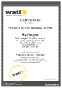 Hydrogaz certyfikat WATT